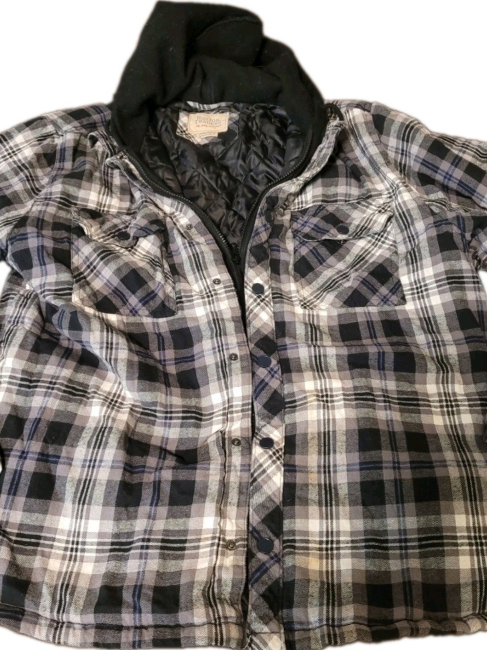 Boston Traders Men’s L Black Plaid Hooded Insulated Flannel Shirt Jacket Shacket